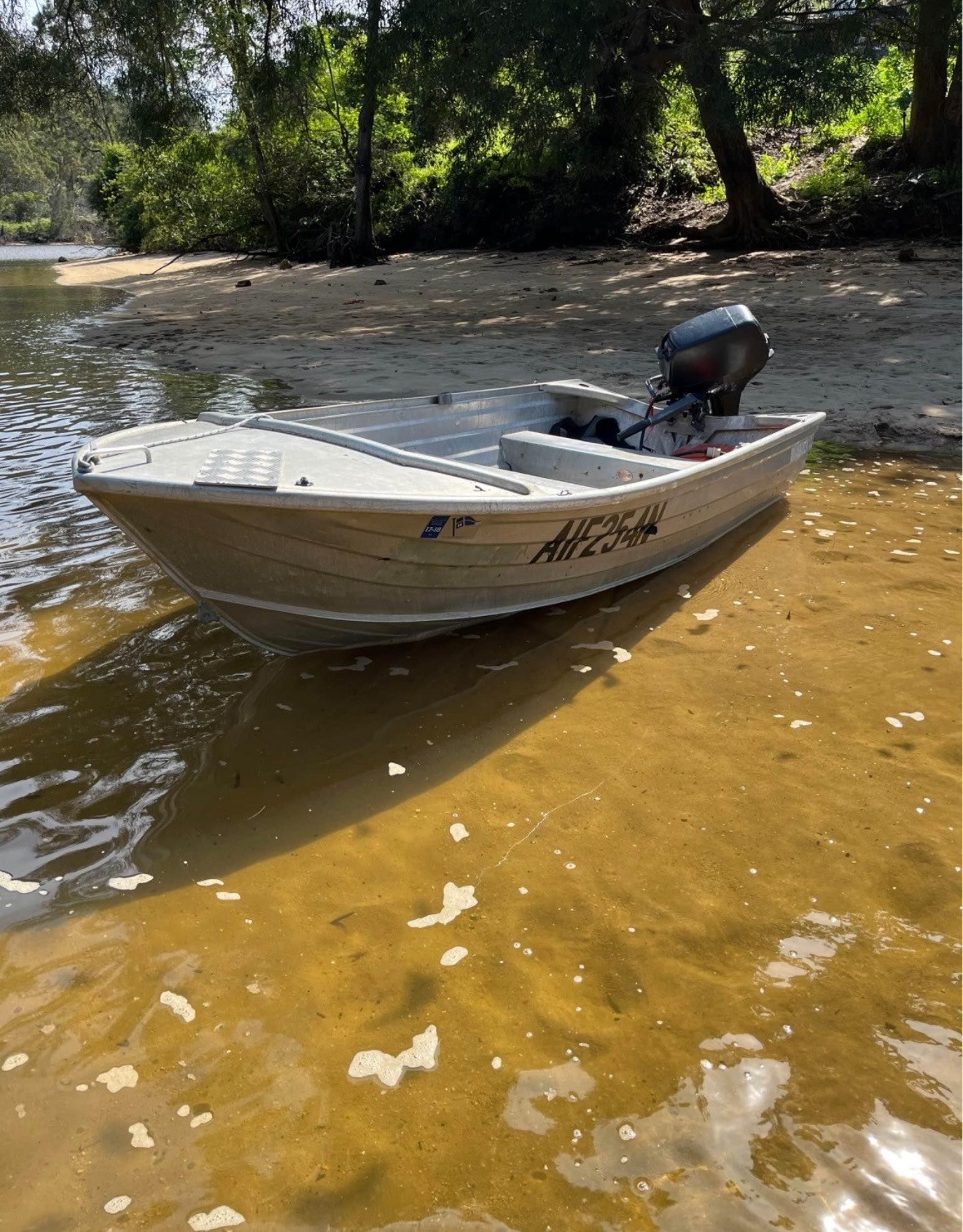Aluminium tinnie (small row/jet boat) with trailer + outboard — pickup Pakenham