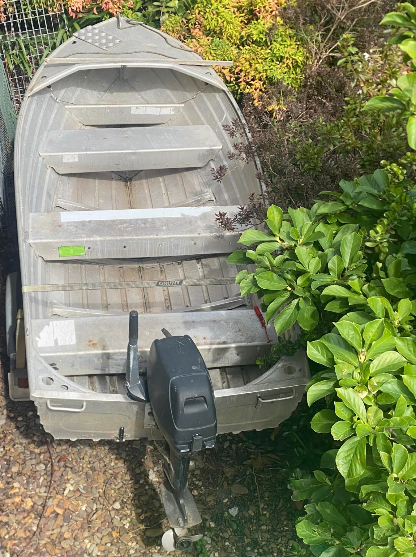 Aluminium tinnie (small row/jet boat) with trailer + outboard — pickup Pakenham